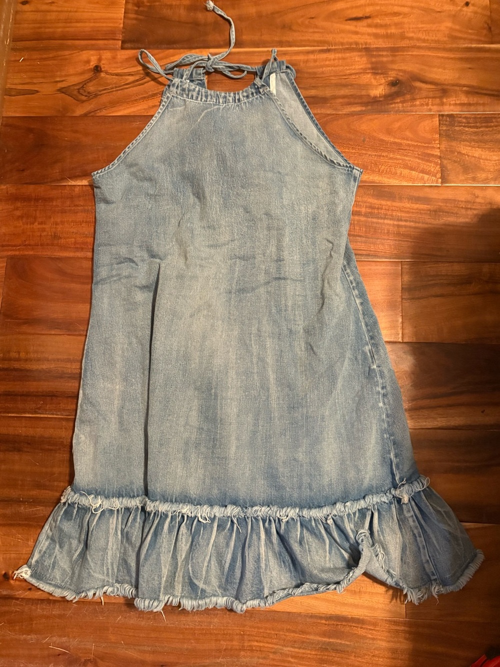 Boho Denim Halter Midi Dress Ruffle Hem Free People Inspired Oversized (1375) - Picture 1 of 6